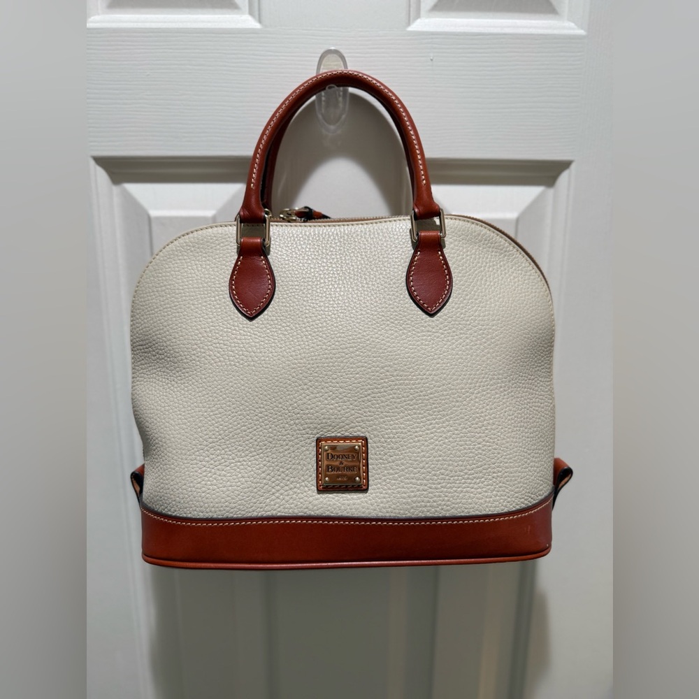 Dooney & Bourke Cream and Brown Top Zip Satchel
